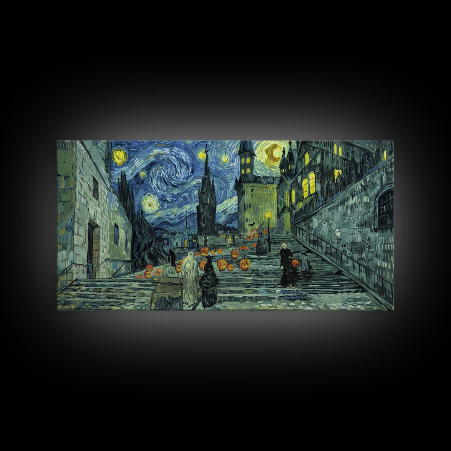 Spooky Gothic Wall Art, Framed Canvas Print, Haunted Staircase