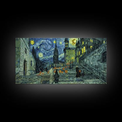 Spooky Gothic Wall Art, Framed Canvas Print, Haunted Staircase