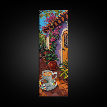 Rustic Garden Oil Painting Framed and Printed on Canvas, Tall Narrow Triptych Art Print, Coastal Art, Coffee Art, Contemporary Art Print