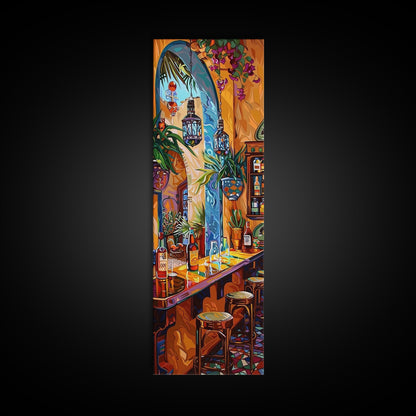 Spanish Inspired Bar Art Canvas Painting Framed, Still Life Art for Kitchen, Abstract Oil Painting, Vertical Framed Wall Art for Kitchen