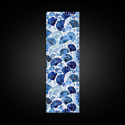 Blue and White Floral Pattern on White Background - Framed Canvas Print, Boho Art, Skinny Art, Tall Art, Midcentury Modern Art, Bedroom Wall Decor