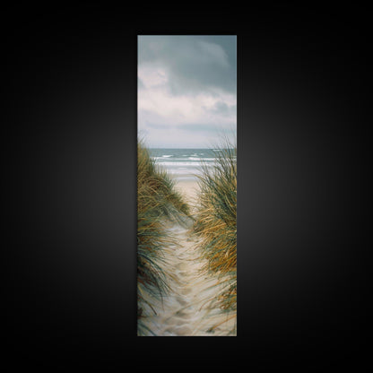 Beach Pathway to Ocean View - Framed Canvas Print, Skinny Tall Art, Coastal Landscape Art, Wall Art for Living Room, Bedroom Decor, Beach Art