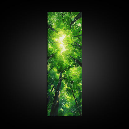 Lush Green Forest Canopy View as Tall Skinny Art Framed Canvas Print for Relaxing Wall Decor in Homes or Offices