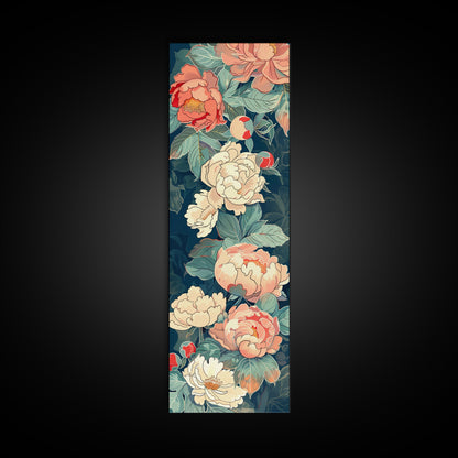 Delicate Peony Blossoms in Soft Pastel Hues on Japanese-Inspired Tall Vertical Canvas Print for Elegant Floral Decor