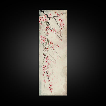 Cherry Blossoms, Full Bloom, Japanese Art, Skinny Art, Tall Art, Framed Canvas Print, Ukiyo-e Style