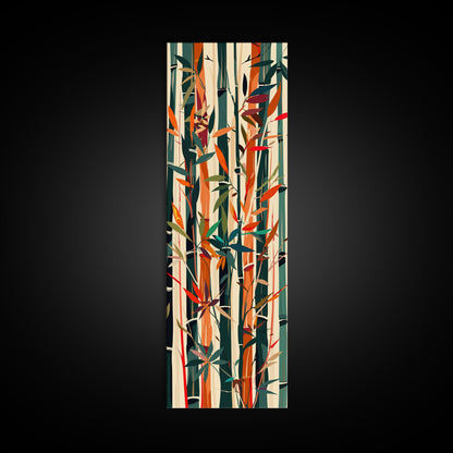 Colorful Bamboo Forest Skinny Art Ukiyo-e Tall Framed Canvas Print in Bright Autumn Hues