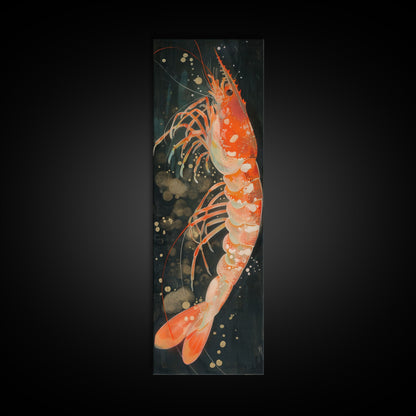 Shrimp Illustration Underwater Theme Deep Sea Skinny Art Tall Art Framed Canvas Print Japanese Style Art Ukiyo-e Art Wood Block Print Marine Life