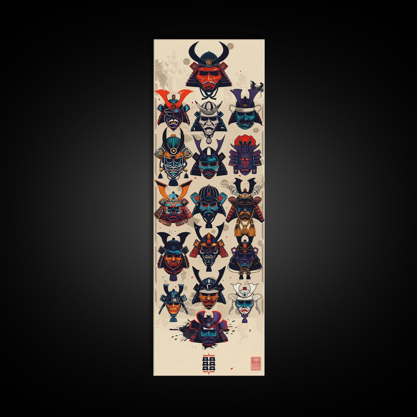 Canvas Print Traditional Japanese Samurai Helmets Collection, Intricate Details In Warrior Masks, Bold Cultural Decor For Any Space
