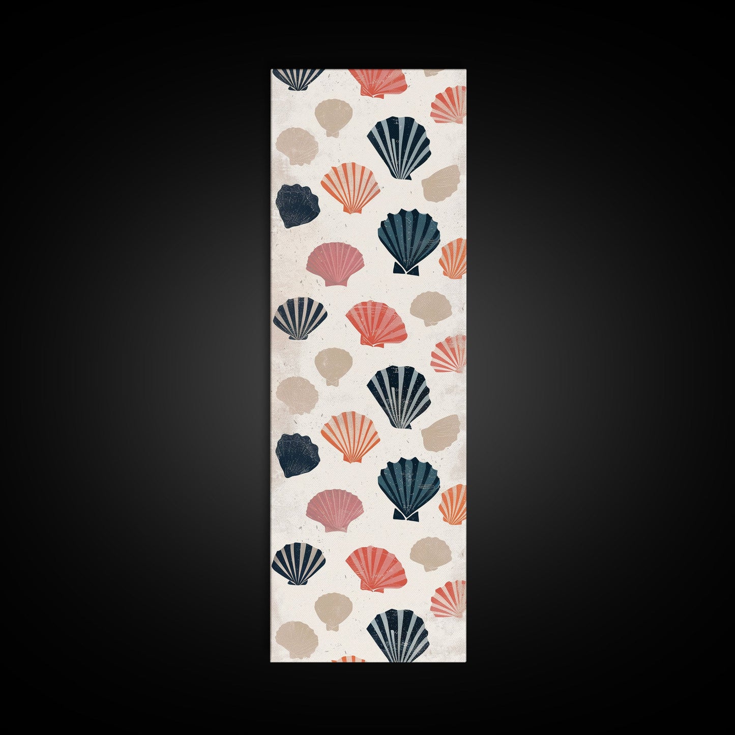 Patterned Sea Shells in Various Colors on a Light Background Ukiyo-e Art Japanese Framed Canvas Print Skinny Tall Art