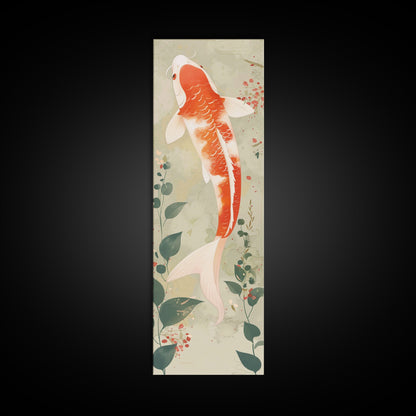 Koi Fish Swimming Gracefully Among Greenery Tall Art Ukiyo-e Art Framed Canvas Print