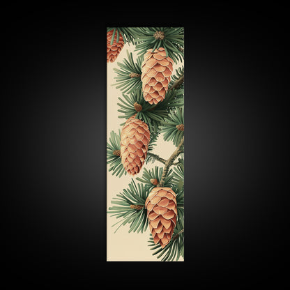 Pinecones And Green Pine Needles Detailed Wood Block Print Skinny Art Framed Canvas Print