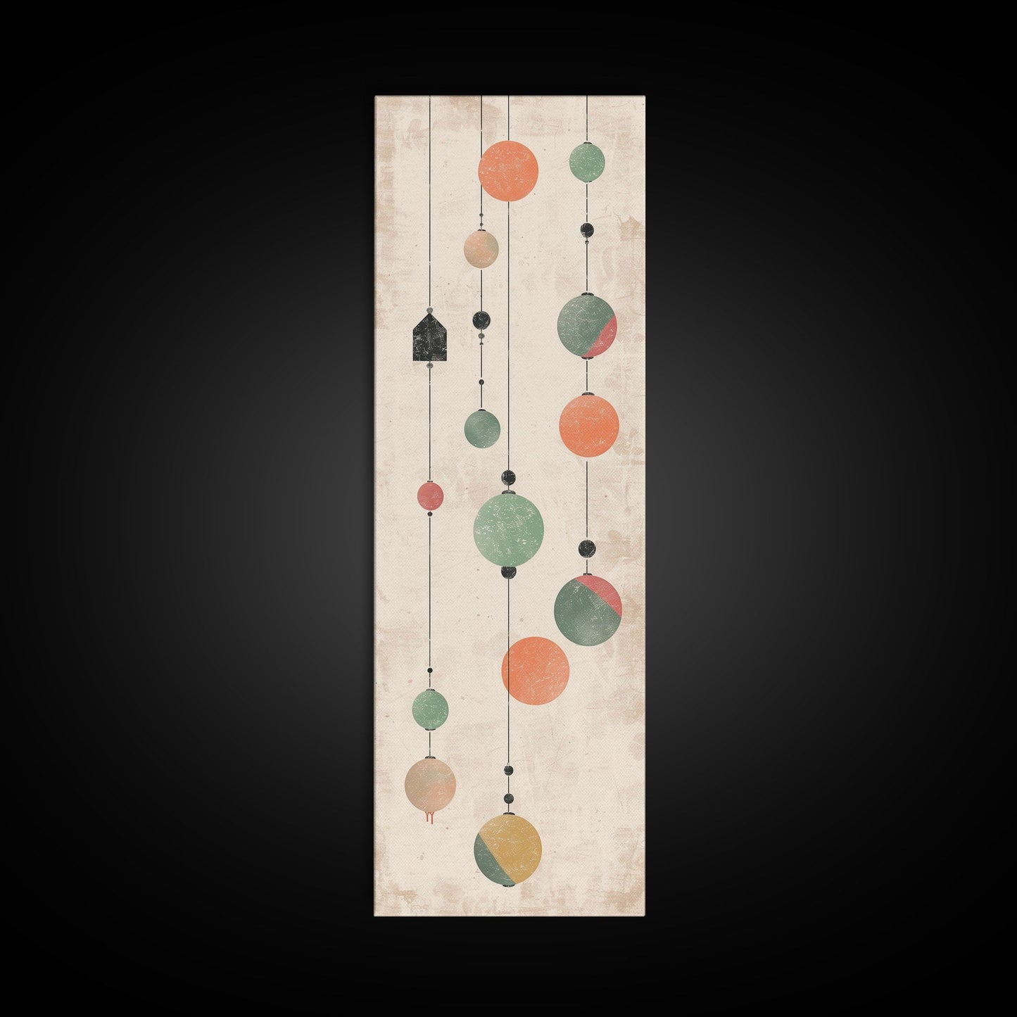 Abstract Hanging Lanterns On A Rustic Background – Framed Canvas Print With Skinny Art And Tall Art In Ukiyo-E Art And Japanese Style Art
