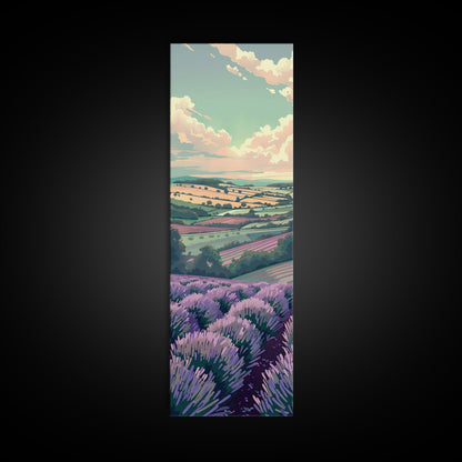 Lavender Fields With Rolling Hills - Skinny Art Tall Art Framed Canvas Print Japanese Style Art Ukiyo-e Art
