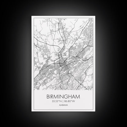 Birmingham Street Map, Alabama Map, City Map Art, Modern Art, Wall Art, Canvas Print, Canvas Wall Art, Minimalist Art, Housewarming Gift