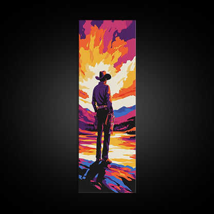 Bold Cowboy Sunset Canvas Print pink orange wall art southwest wall art extra wide art rustic decor farmhouse art tall narrow art
