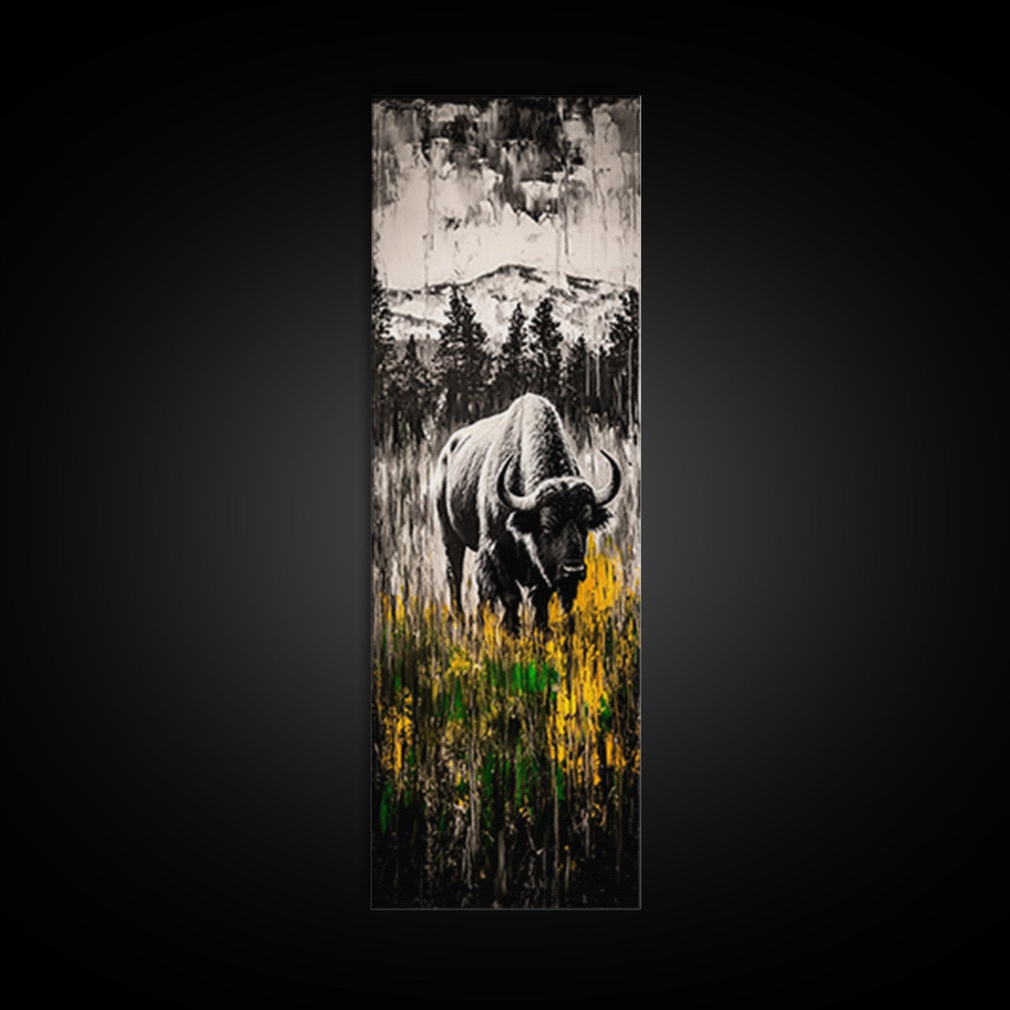 Black White Bison Canvas Print Rustic Wall Art Western Art Farmhouse Art Tall Narrow Art Above Sofa Art Gift Idea Him
