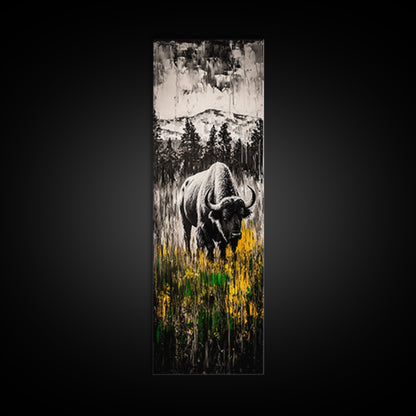 Black White Bison Canvas Print Rustic Wall Art Western Art Farmhouse Art Tall Narrow Art Above Sofa Art Gift Idea Him
