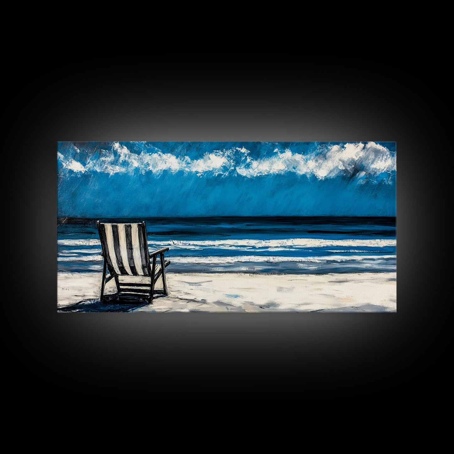 Beach Chair, coastal decor, nautical painting, seascape painting, ocean view, lake Tahoe art, blue and green wall art, Framed Canvas Print, surf
