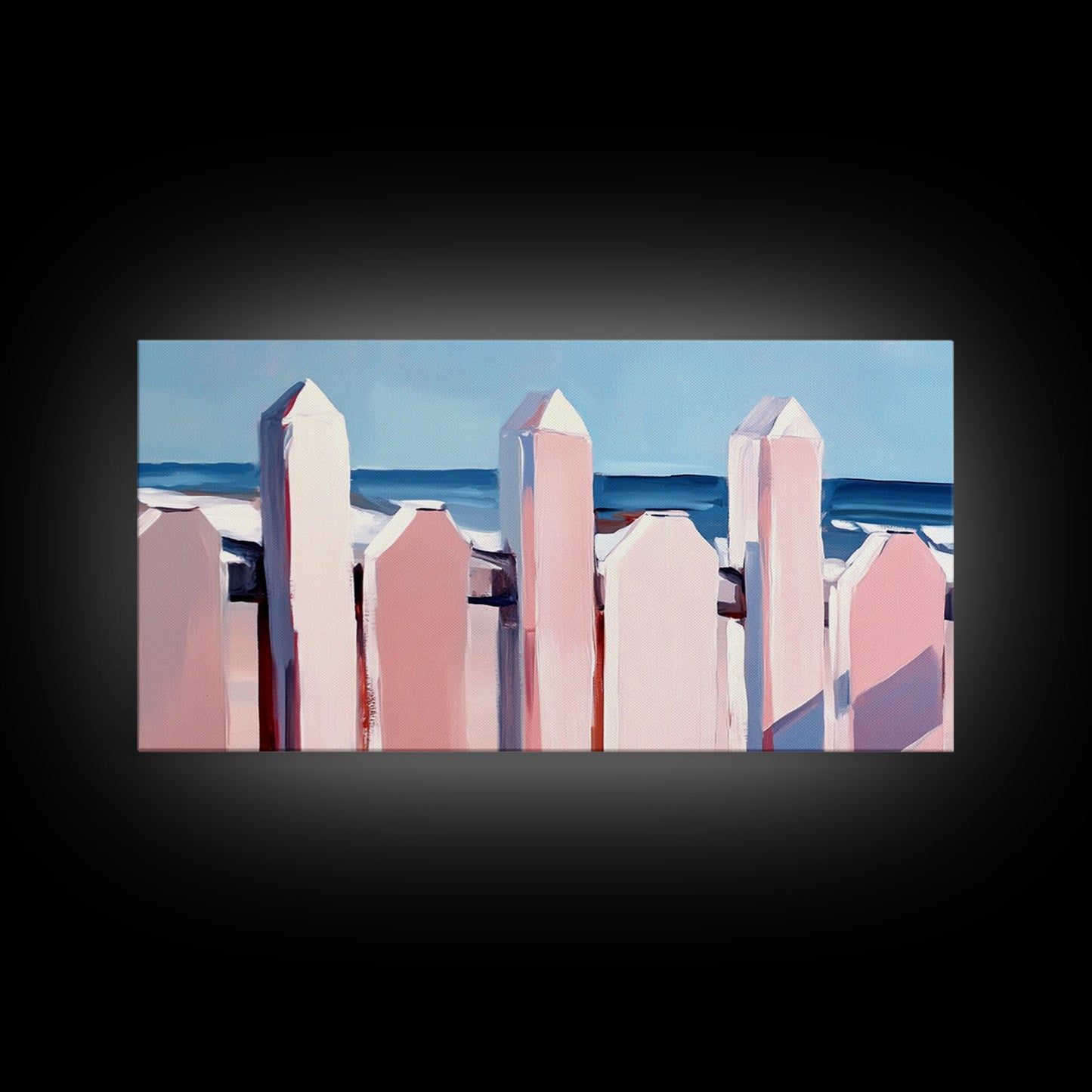 Beach Fence Painting, Coastal Landscape Art, Nautical Wall Decor, Soft Pastel Colors, Framed Canvas Print, Extra Wide Art, Seaside Home