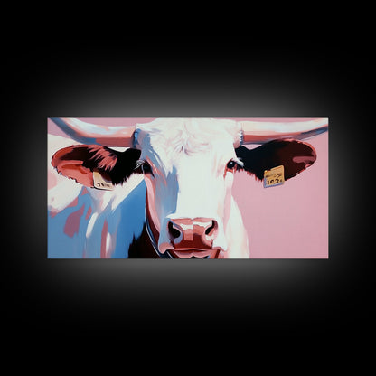 Texas Longhorn, Rustic Wall Art, Bull and Bear Art, Southwest Wall Art, Extra Wide Art, Pink Orange Wall Art, Canvas Print, Farmhouse Art