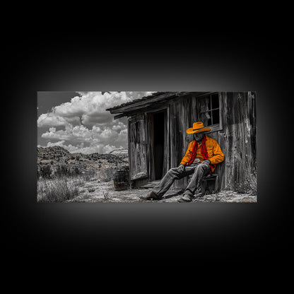 Cowboy Cabin Framed Canvas Print | Rustic Wall Art | Southwest Decor | Chicano Art | Above Couch Art | Moody Art | Western Landscape Art