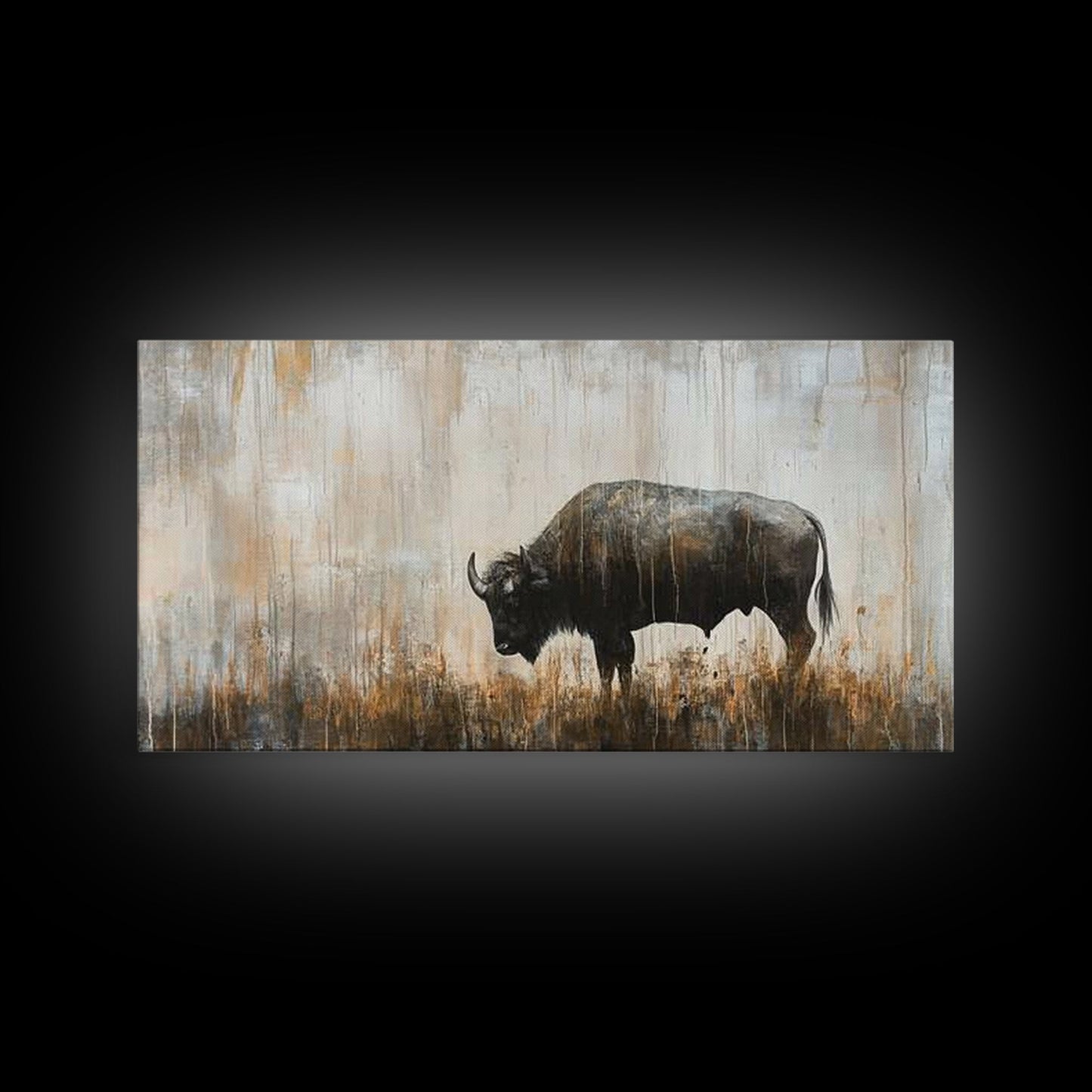 Bison Painting, Framed Canvas Print, Rustic Wall Art, Moody Art, Southwest Wall Art, Extra Wide Art, Farmhouse Art, Above Couch Art