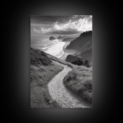 Coastal Pathway, coastal landscape art, seascape painting, nature trail print, ocean decor, beach house art, framed canvas print, nautical decor