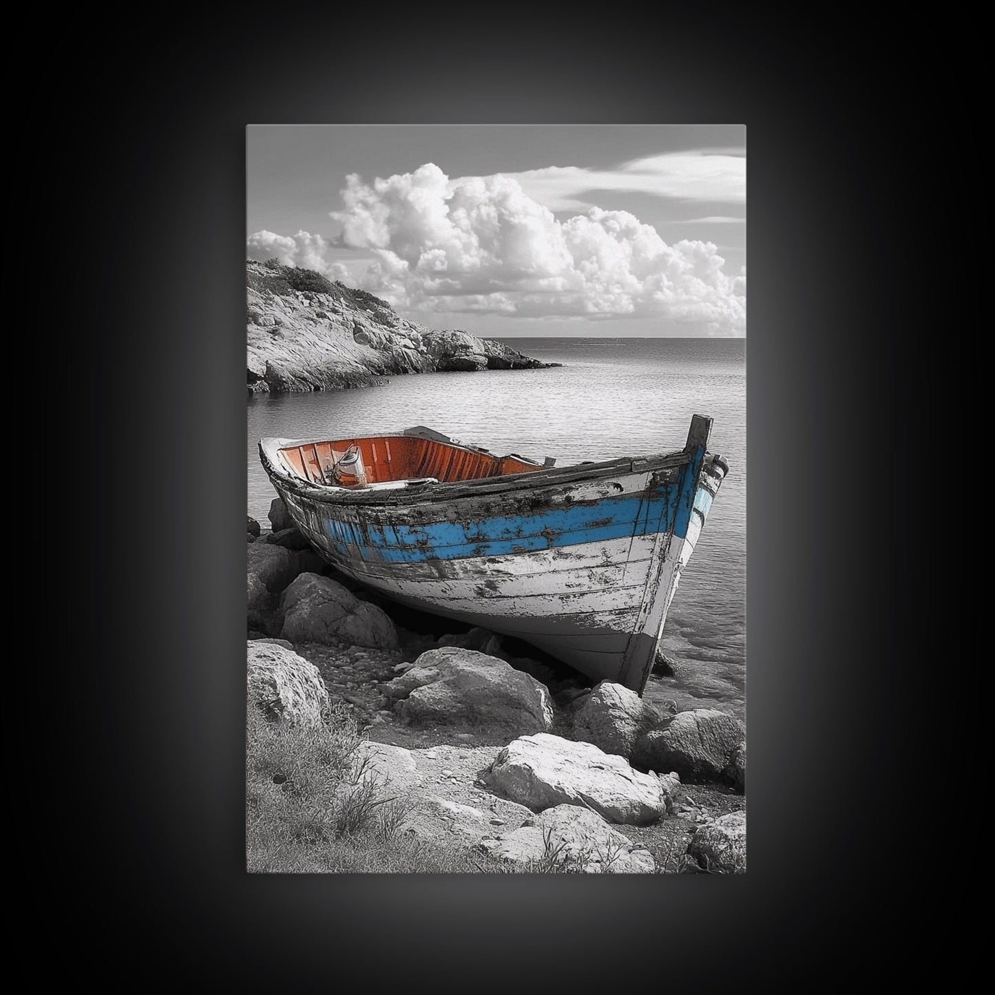 Rustikales Bootsbild, Küstendeko, Maritime Wandkunst, Seestück, Strandhauskunst, Geschenkidee, Leinwanddruck, Wabi-Sabi-Kunst