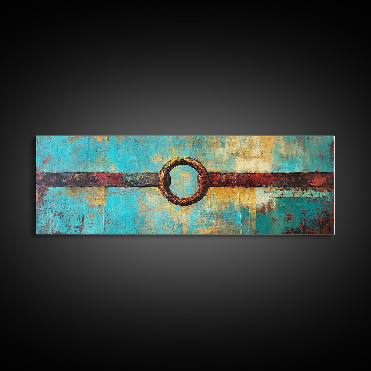 Abstract Metal Ring, geometric wall art, southwest wall art, rustic decor, moody art, tall narrow art, wabi sabi art, Framed Canvas Print