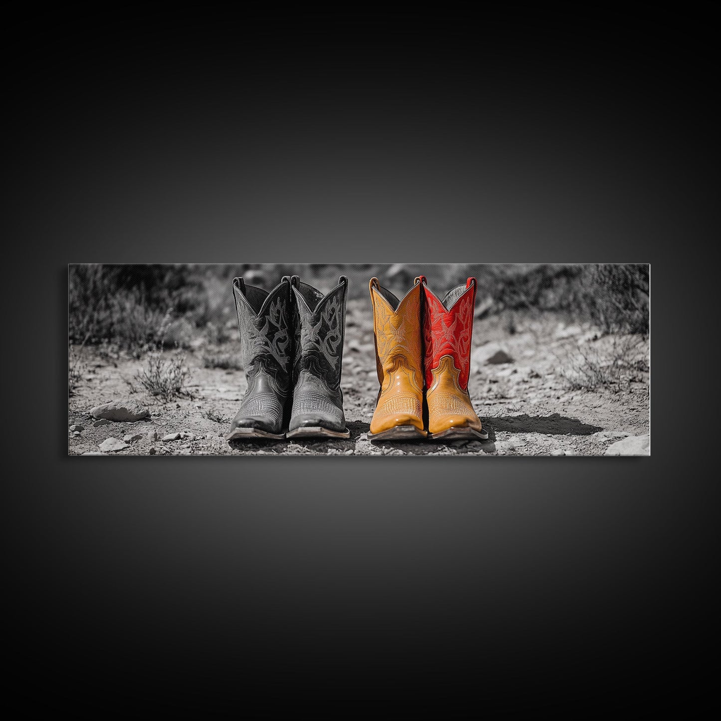 Cowboy Boots, Western Decor, Rustic Wall Art, Country Style Art, Farmhouse Art, Moody Art, Extra Wide Art, Framed Canvas Print