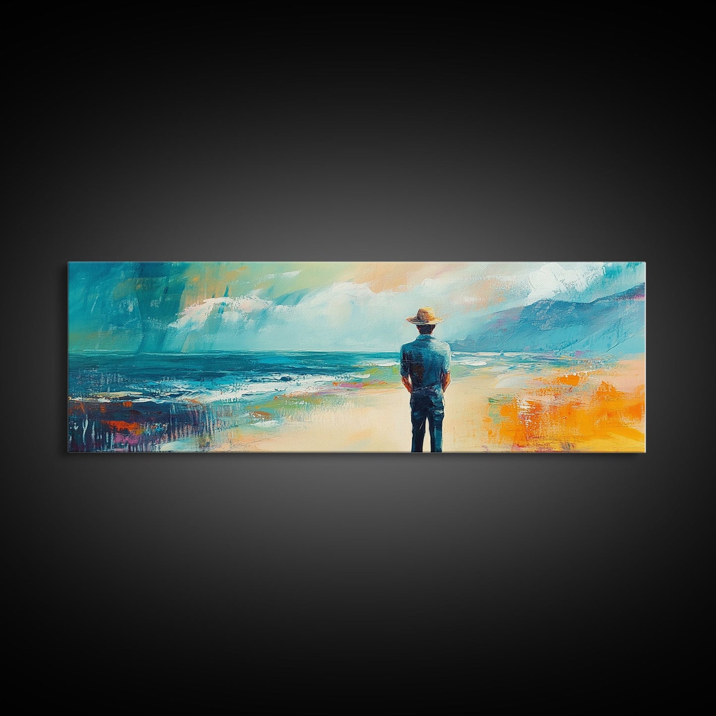 Küstenwanderer, Meeresgemälde, Seestück, Stranddeko, nautische Wandkunst, Panoramabild, Küstenlandschaftsmalerei, gerahmter Leinwanddruck