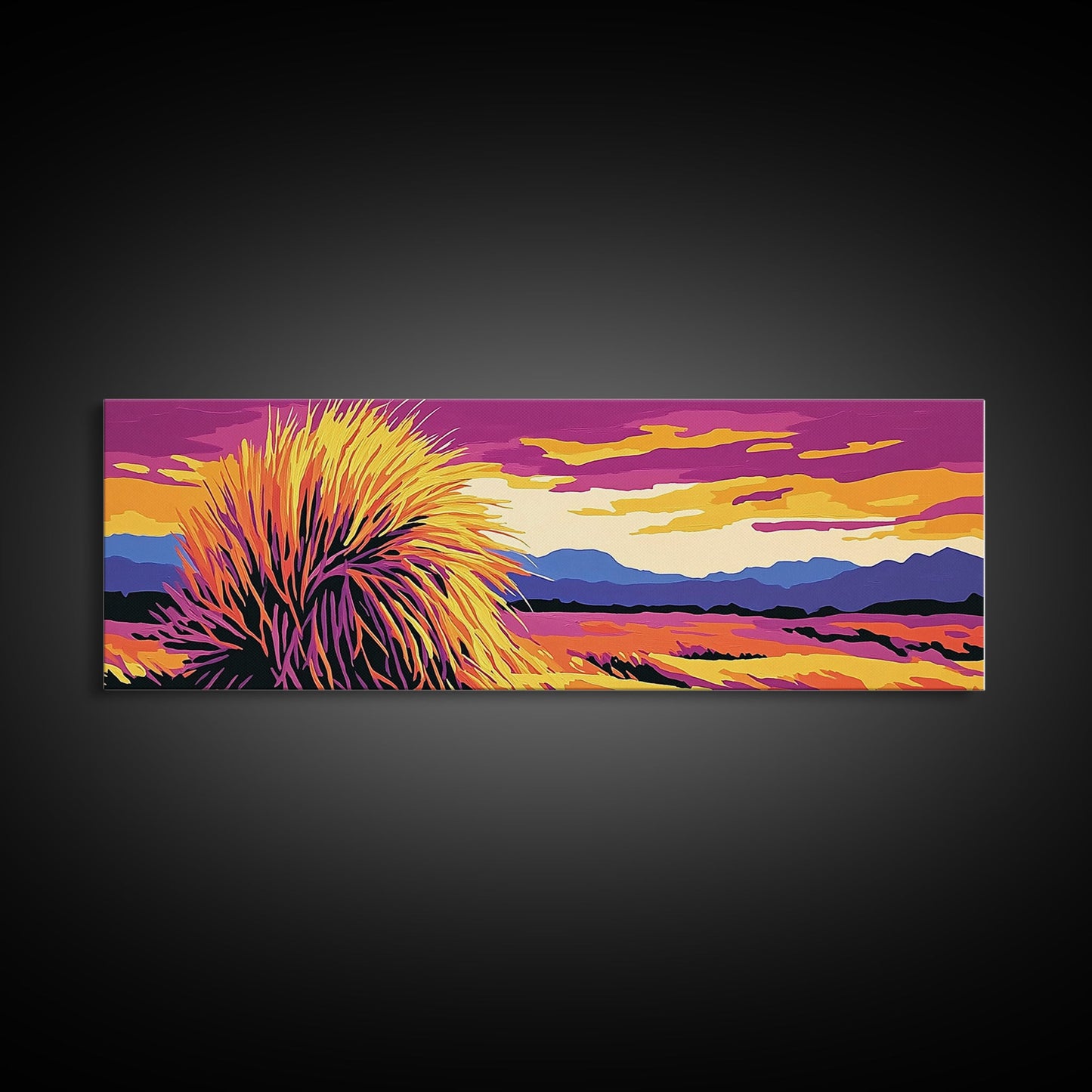 Kunst aus der Südwest-Wüste, Joshua-Tree-Kunst, Wandkunst in Pink und Orange, Sonnenuntergangsgemälde, abstrakte Kunst, gerahmter Leinwanddruck, extra breite Kunst