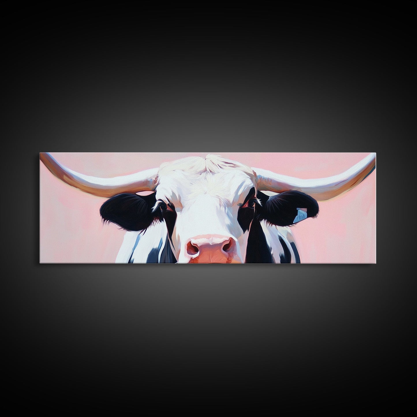 Black and White Cow Art, Light Pink Wall Art, Southwest Wall Art, Coastal Cowgirl Wall Art, Framed Canvas Print, Rustic Decor