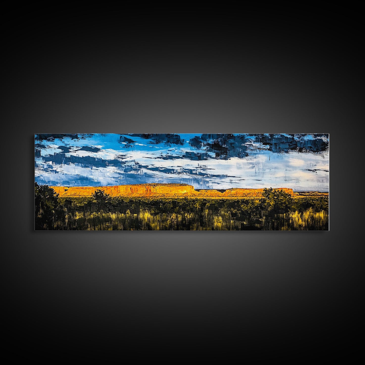 Southwest desert, landscape painting, long narrow wall art, extra wide art, panoramic painting, framed canvas print, rustic decor