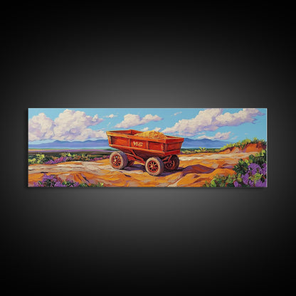 Rustikaler Karren, Bauernhauskunst, rustikale Wandkunst, Kunst für über dem Sofa, Wabi-Sabi-Kunst, Ölgemälde einer Scheunenlandschaft, gerahmter Leinwanddruck, Geschenkidee