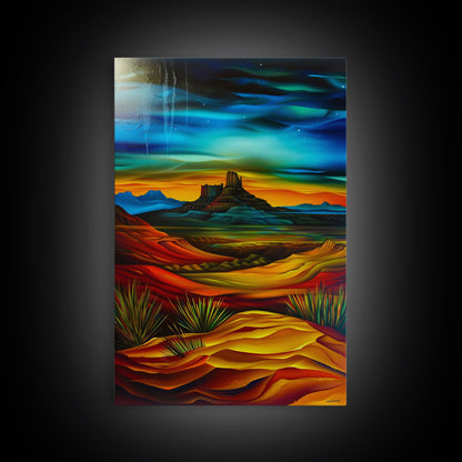 Dramatic Desert Landscape - Vibrant Western Art, Framed Canvas Print, Living Room Decor, Desert Painting, Colorful Wall Art