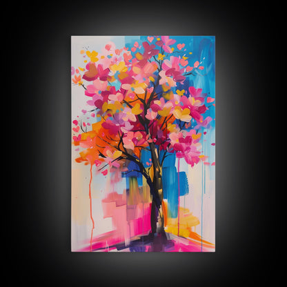 Blossom Tree in Bloom Framed Canvas Print - Nature Wall Art, Living Room Decor, Modern Artwork, Unique Floral Art for Bedroom and Office