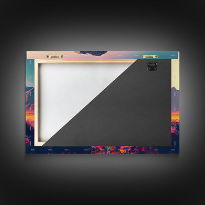 Elephants of Africa, Vibrant and colorful landscape, vaporwave, framed canvas print