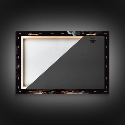 Steampunk Wild West Decor, Steam Train at Midnight, Framed Canvas Print