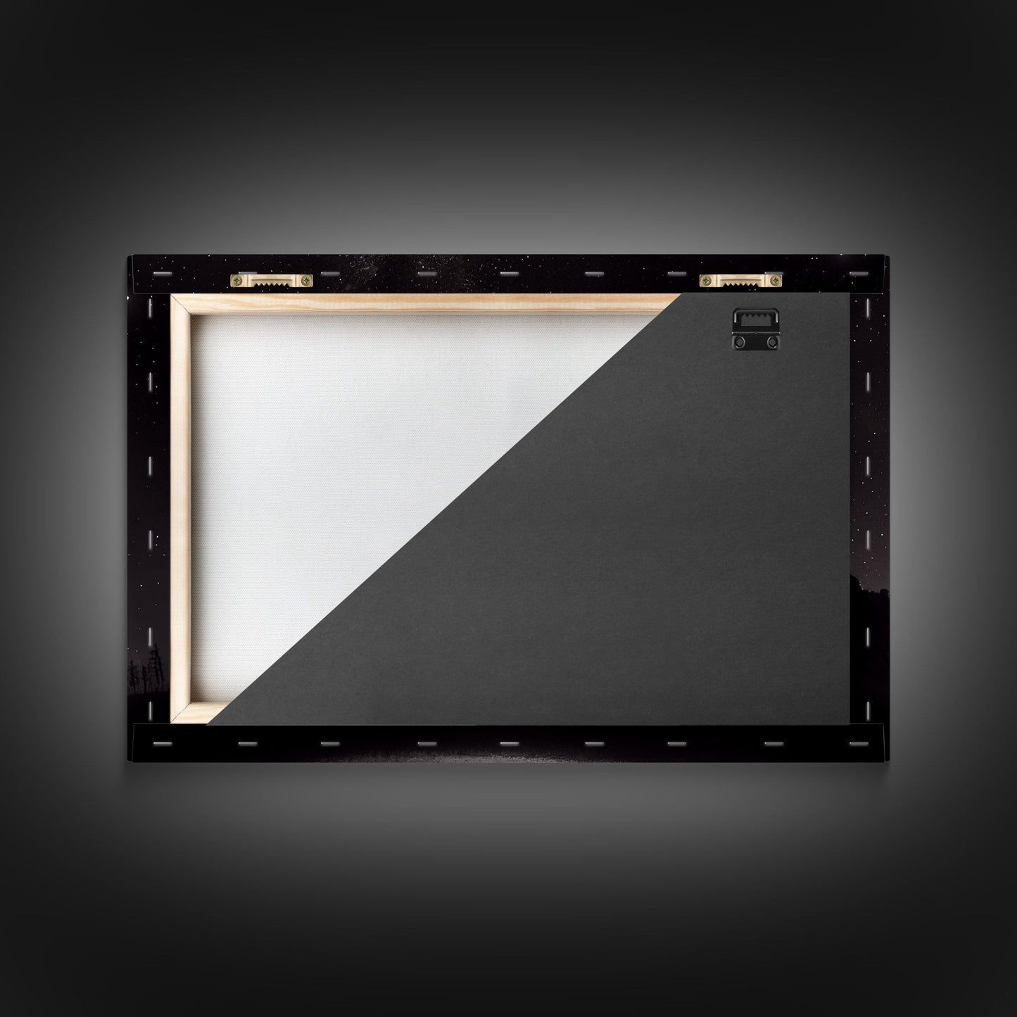 Black and white Watercolor of a starry night sky over a pine forest, framed canvas print