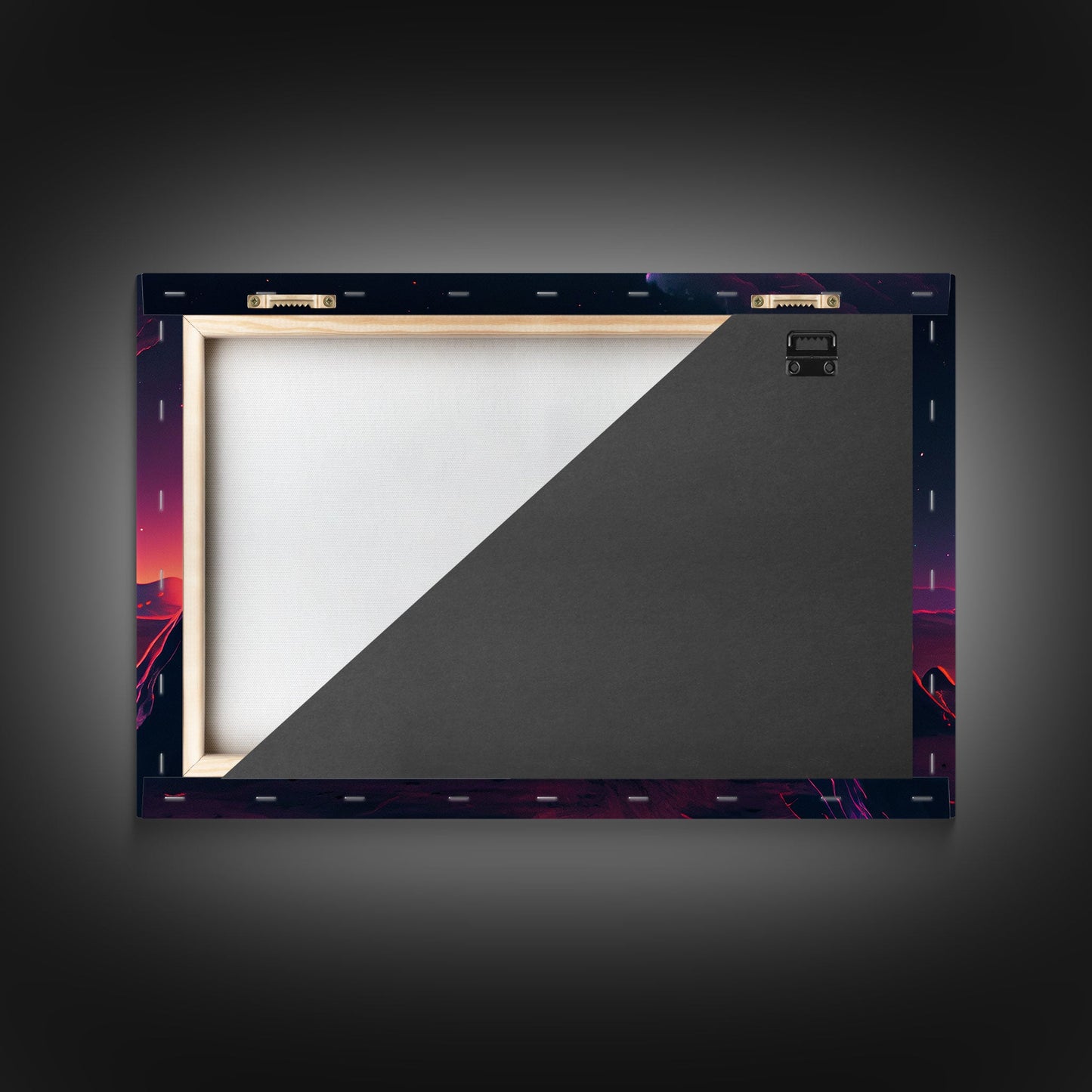 Campfire under a Full Moon, Framed canvas print, retro synthwave / outrun style primitive home decor