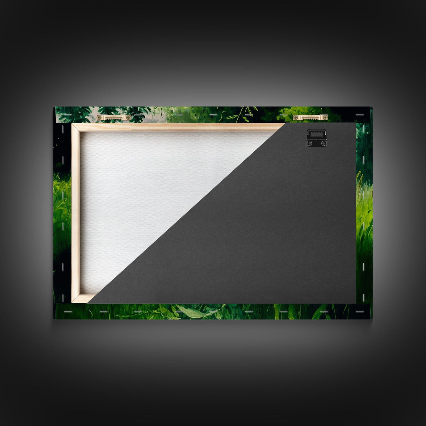 Beautiful field of wildflowers, Emerald green watercolor, framed canvas print, living room wall decor