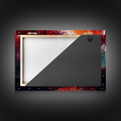 Autumn in the forest, orange and red leaves, framed canvas print, watercolor painting print on canvas, colorful wall art