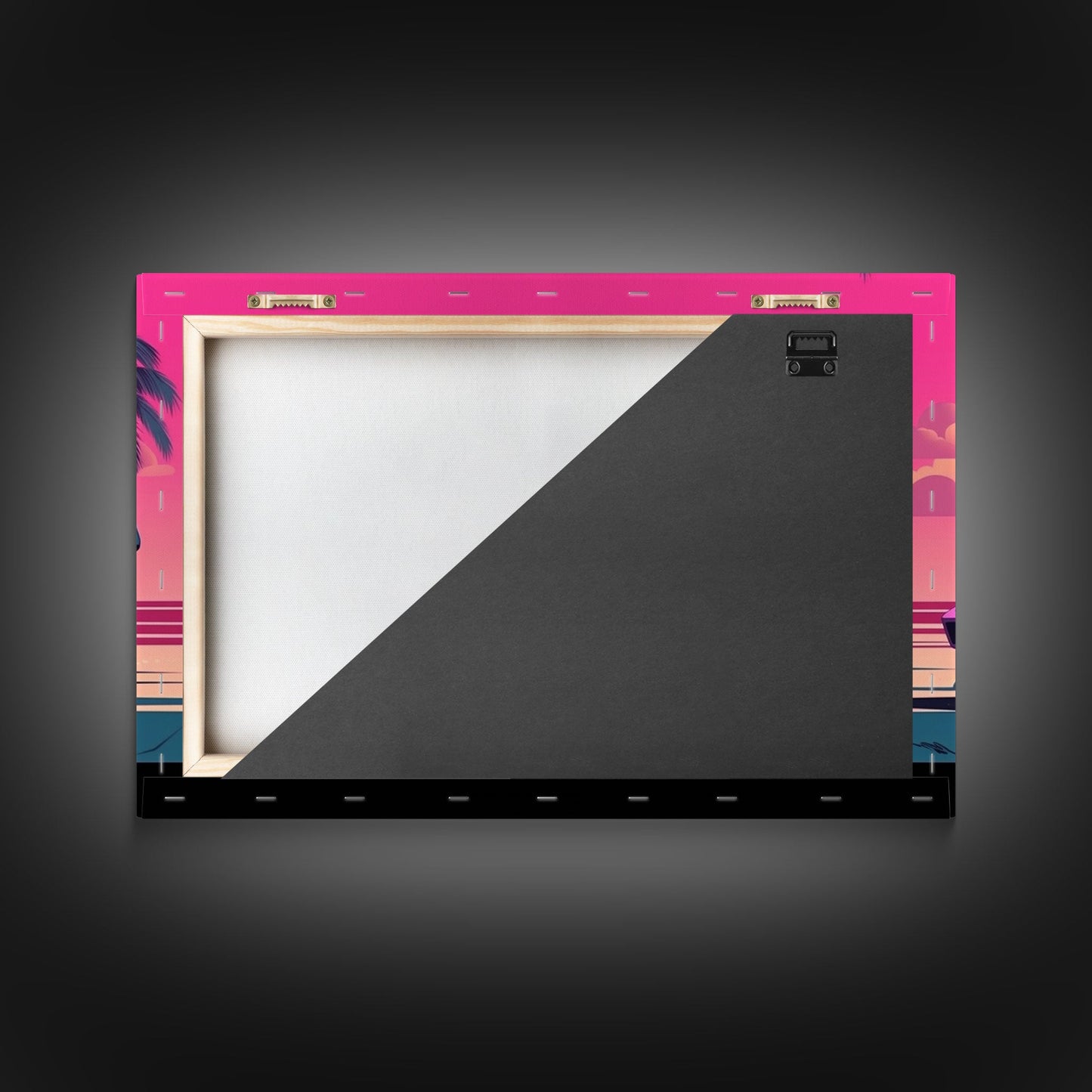 Classic sport car Wall Art, Framed Canvas Print, Guest room art, Beautiful sunset, Synthwave Style, Pink Colors, Pop Art Style, Tropical art