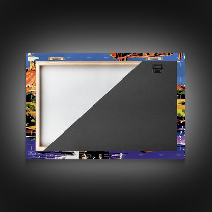 Crossing The Colorado River, Framed Canvas Print, Kitsch Western Wall Art, Colorful Western Painting Original Artwork, Pop Art Painting