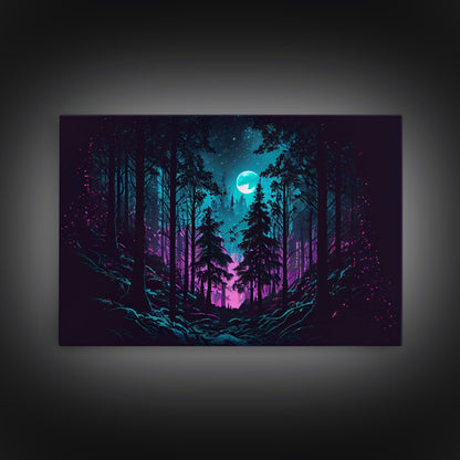 Turquoise and violet fantasy forest, aesthetic, framed canvas print