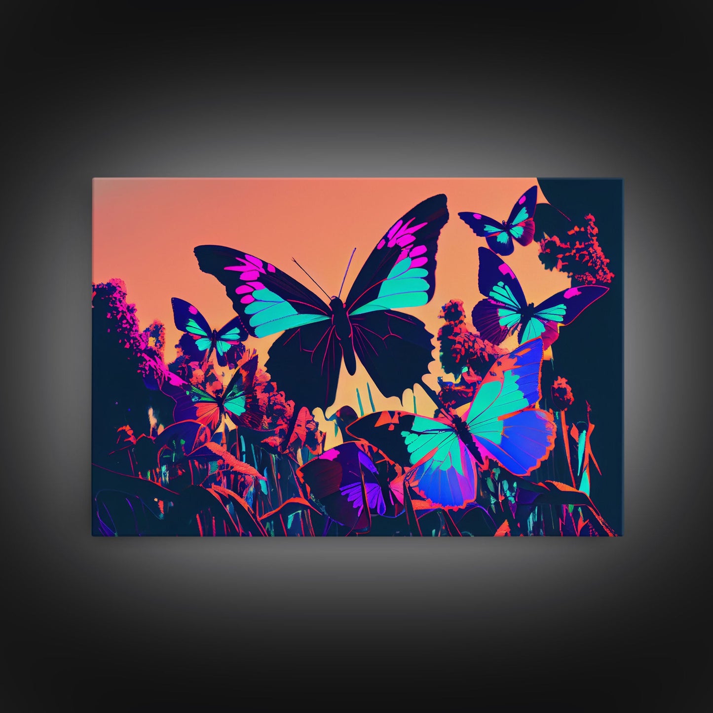Beautiful butterfly art, vaporwave aesthetic pastel art, framed canvas print