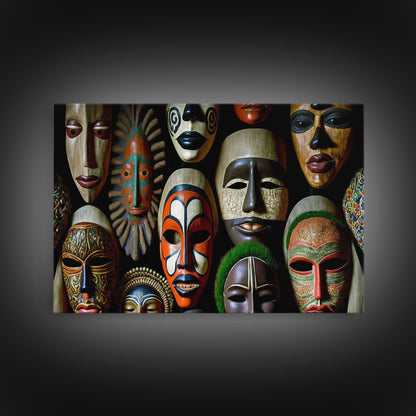 African Traditional Masks Framed Canvas Wall Art | Canvas Print Decor for Home & Office Decoration I Ready To Hang Canvas