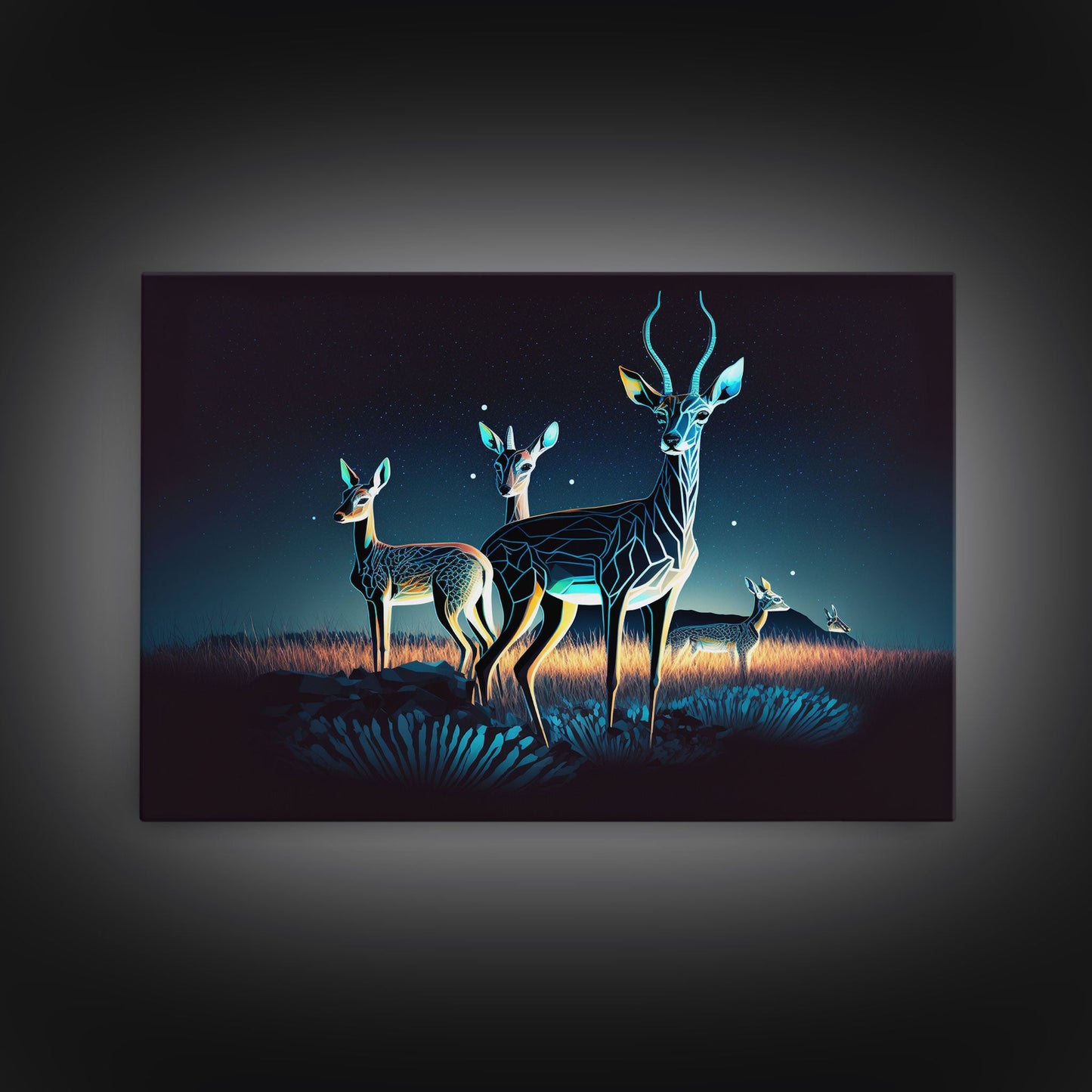 Plains of Africa, Wireframe Impala Deer, Animal Prints, Framed Canvas print, framed wall art