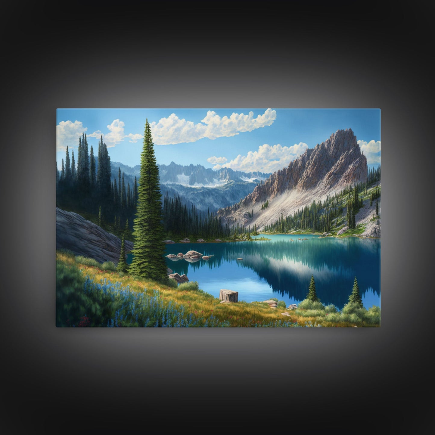 Calm and Serene Landscape Painting, Framed Canvas Print, Canvas Art, Framed wall decor, living room wall art, Pine Tree Lake